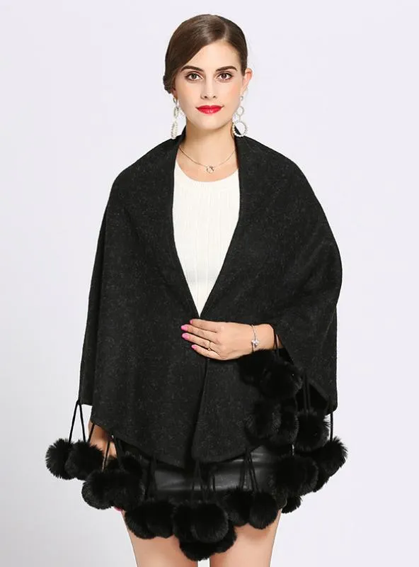 TWO SIDES CAN WEAR BIG FUR BALL TRIANGLE SCARF SHAWL