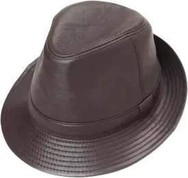 Vintage Trilby Hat Mens Leather Fedora Hats Jazz Cap Derby Party Hat