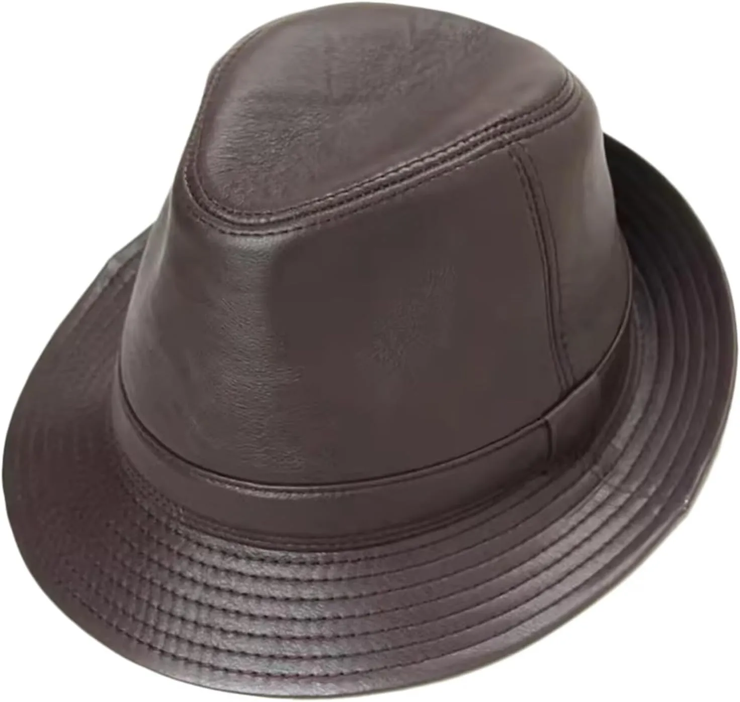 Vintage Trilby Hat Mens Leather Fedora Hats Jazz Cap Derby Party Hat