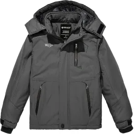 Wantdo Boy's Waterproof Ski Jacket Fleece Snowboarding Jackets Warm Thick Winter Coat Hooded Raincoats