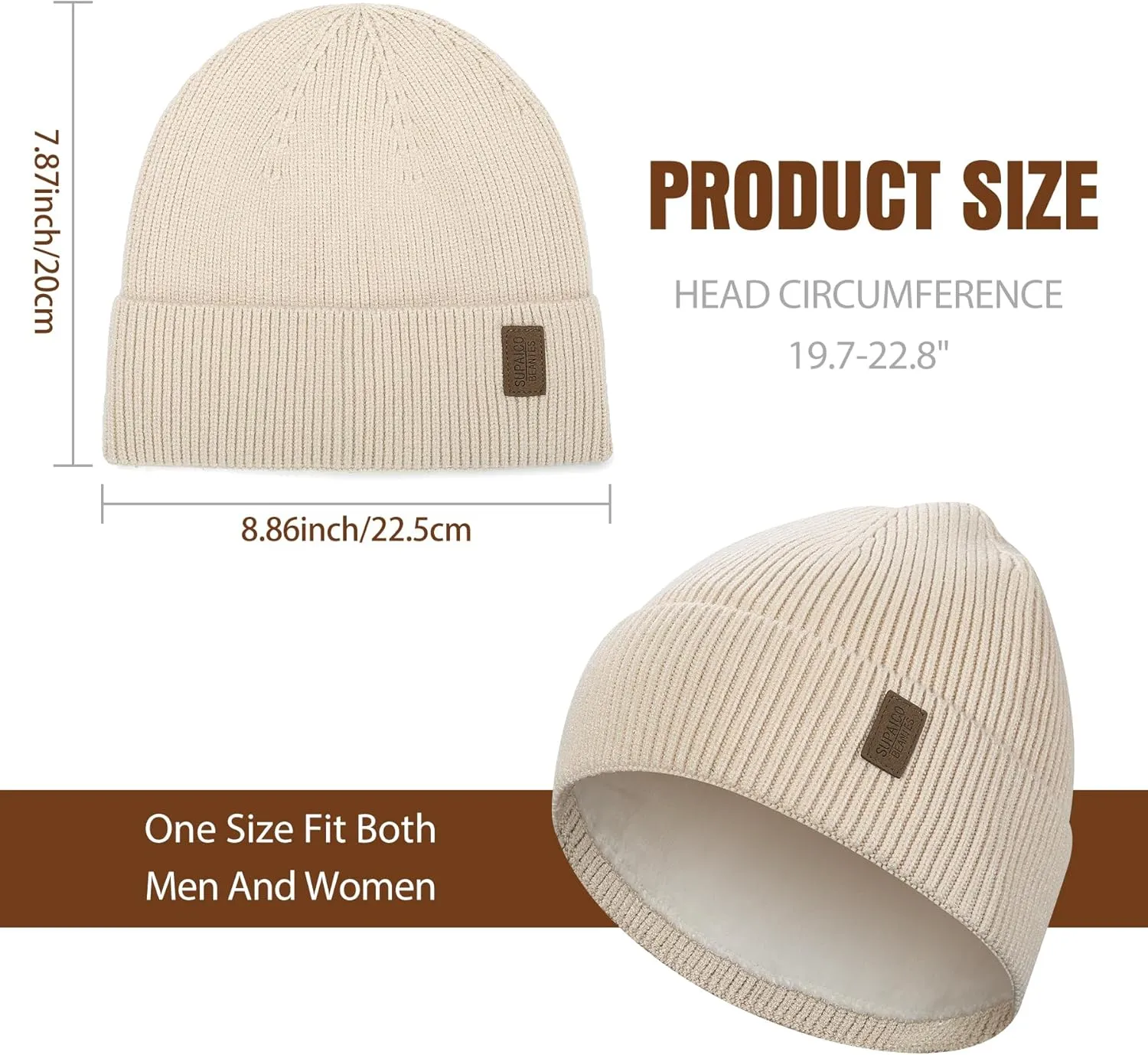 Winter Beanie Hat for Men Women Fleece Lined Knit Beanie Soft Cuffed Thick Warm Beanie Hats Unisex