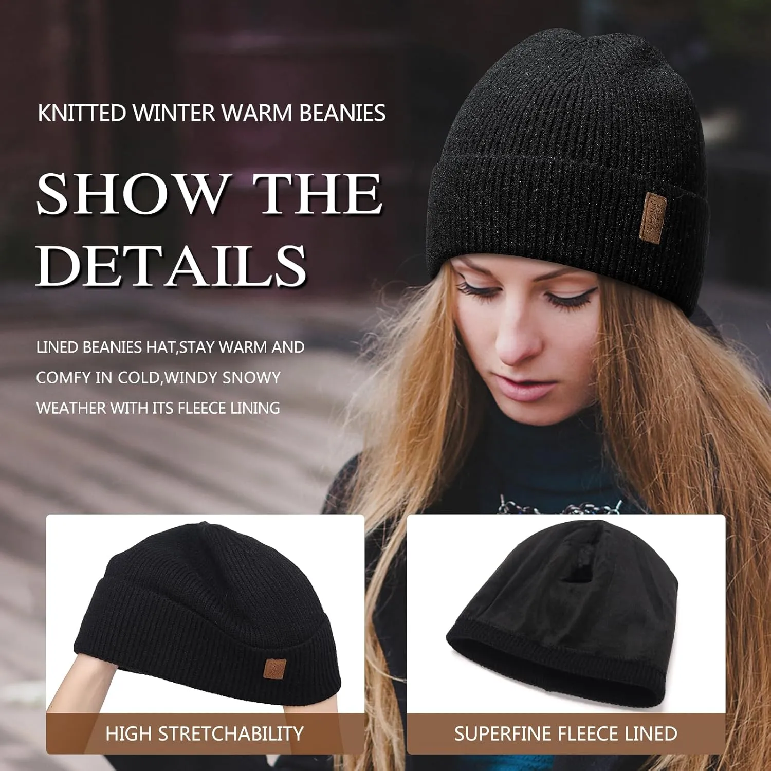 Winter Beanie Hat for Men Women Fleece Lined Knit Beanie Soft Cuffed Thick Warm Beanie Hats Unisex