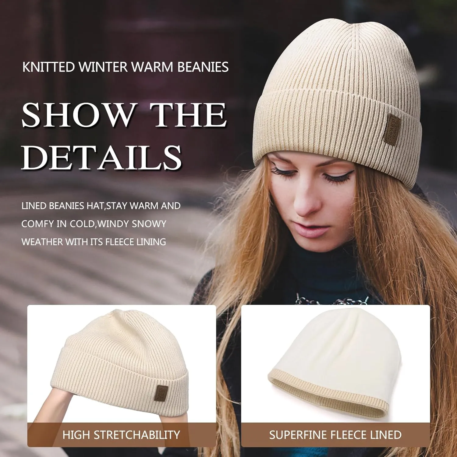 Winter Beanie Hat for Men Women Fleece Lined Knit Beanie Soft Cuffed Thick Warm Beanie Hats Unisex