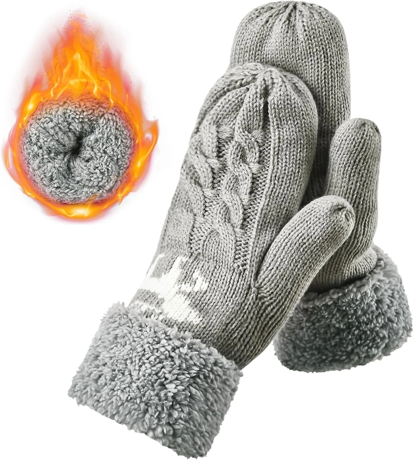 Winter Warm Women's Mittens, Thermal Fleece Knitted Gloves with Cozy Soft Lined for Cold Weather Running Driving