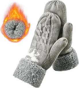 Winter Warm Women's Mittens, Thermal Fleece Knitted Gloves with Cozy Soft Lined for Cold Weather Running Driving
