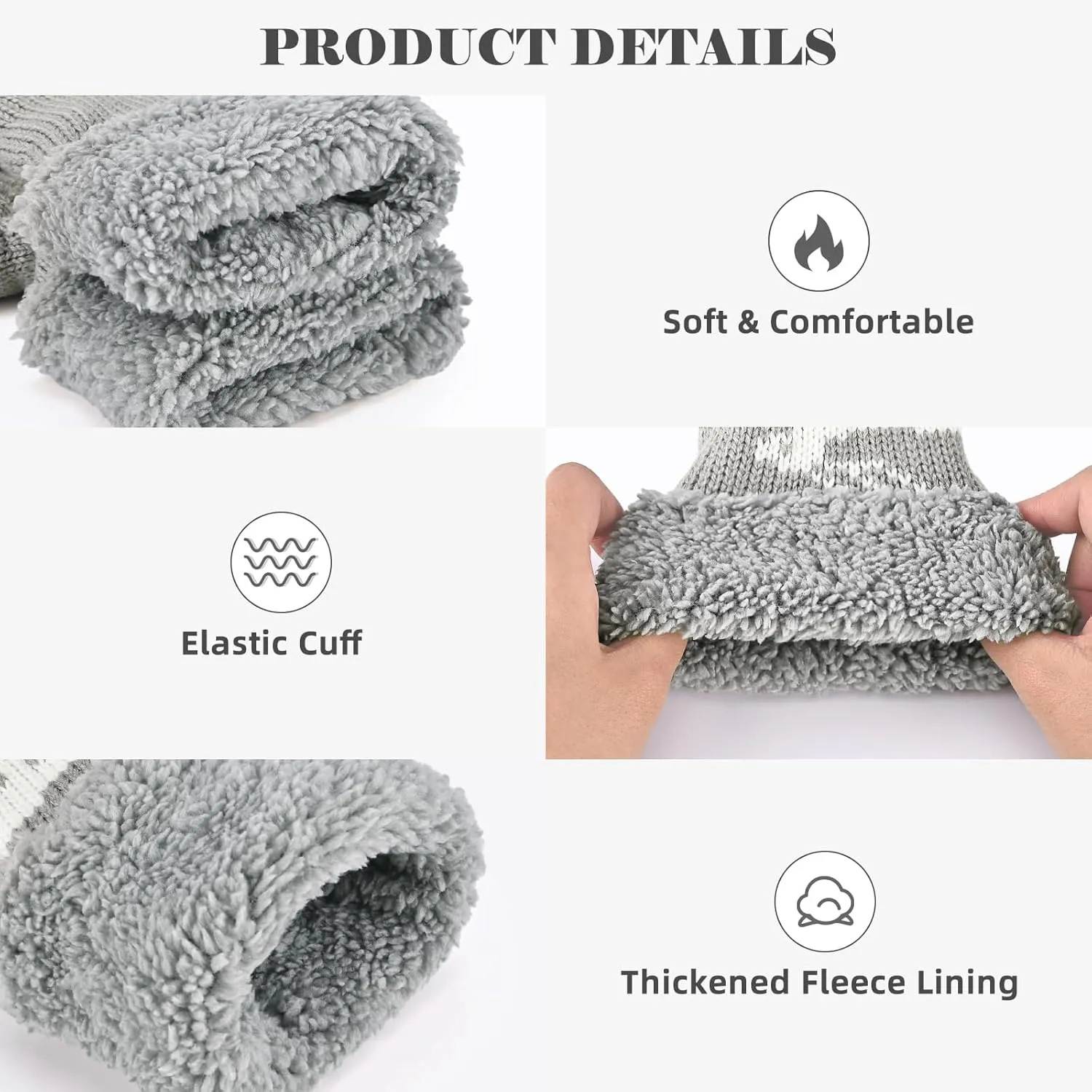 Winter Warm Women's Mittens, Thermal Fleece Knitted Gloves with Cozy Soft Lined for Cold Weather Running Driving