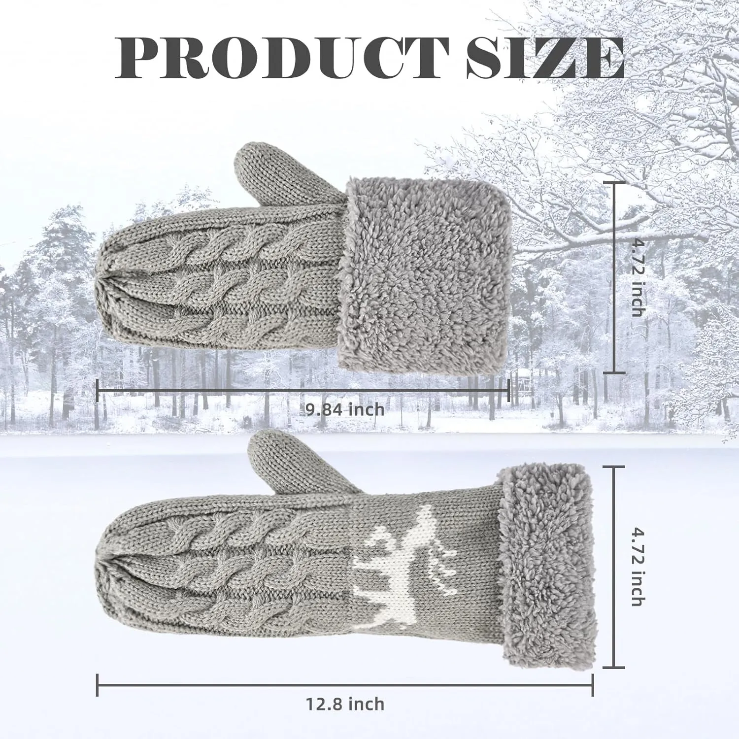 Winter Warm Women's Mittens, Thermal Fleece Knitted Gloves with Cozy Soft Lined for Cold Weather Running Driving
