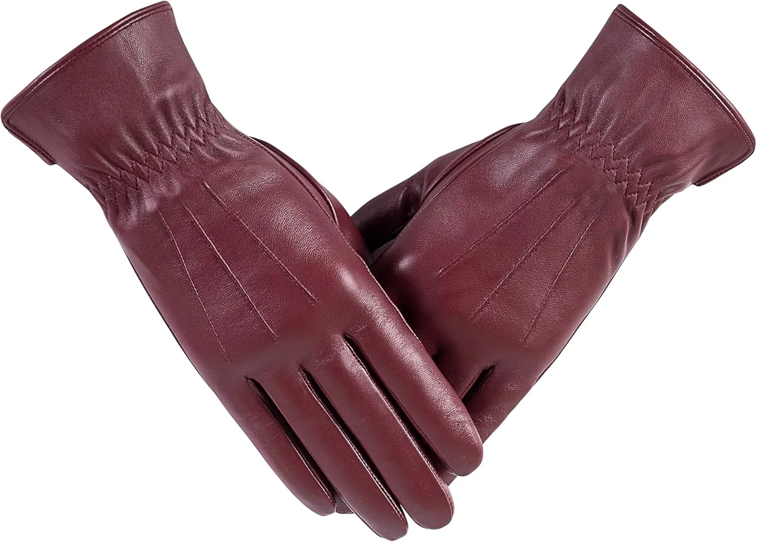 Winter Womens Fashion Leather Gloves Warm Cashmere Lining Touchscreen Texting Windproof Driving Gloves
