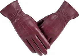 Winter Womens Fashion Leather Gloves Warm Cashmere Lining Touchscreen Texting Windproof Driving Gloves