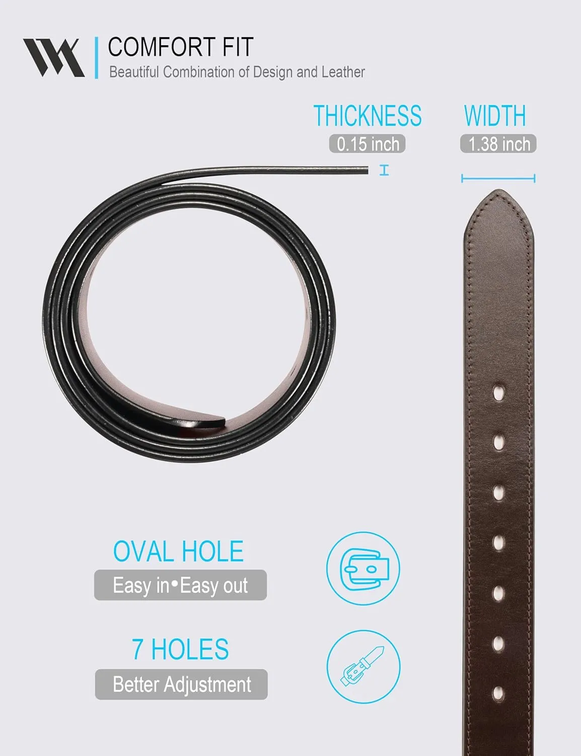 WOLFANT Men's 35mm Dress Casual Belt,100% Italian Full Grain Real Solid Leather