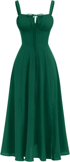 Women Floral Corset Dress Sleeveless Square Neck Spaghetti Straps Dress Boho Holiday Flowy Midi Bustier Sundress