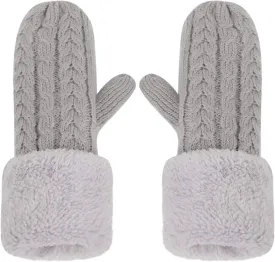 Women Men Winter Knit Mitten Gloves Thermal Fleece Lined Mittens Full Finger Hand Warmer Cold Weather Gloves