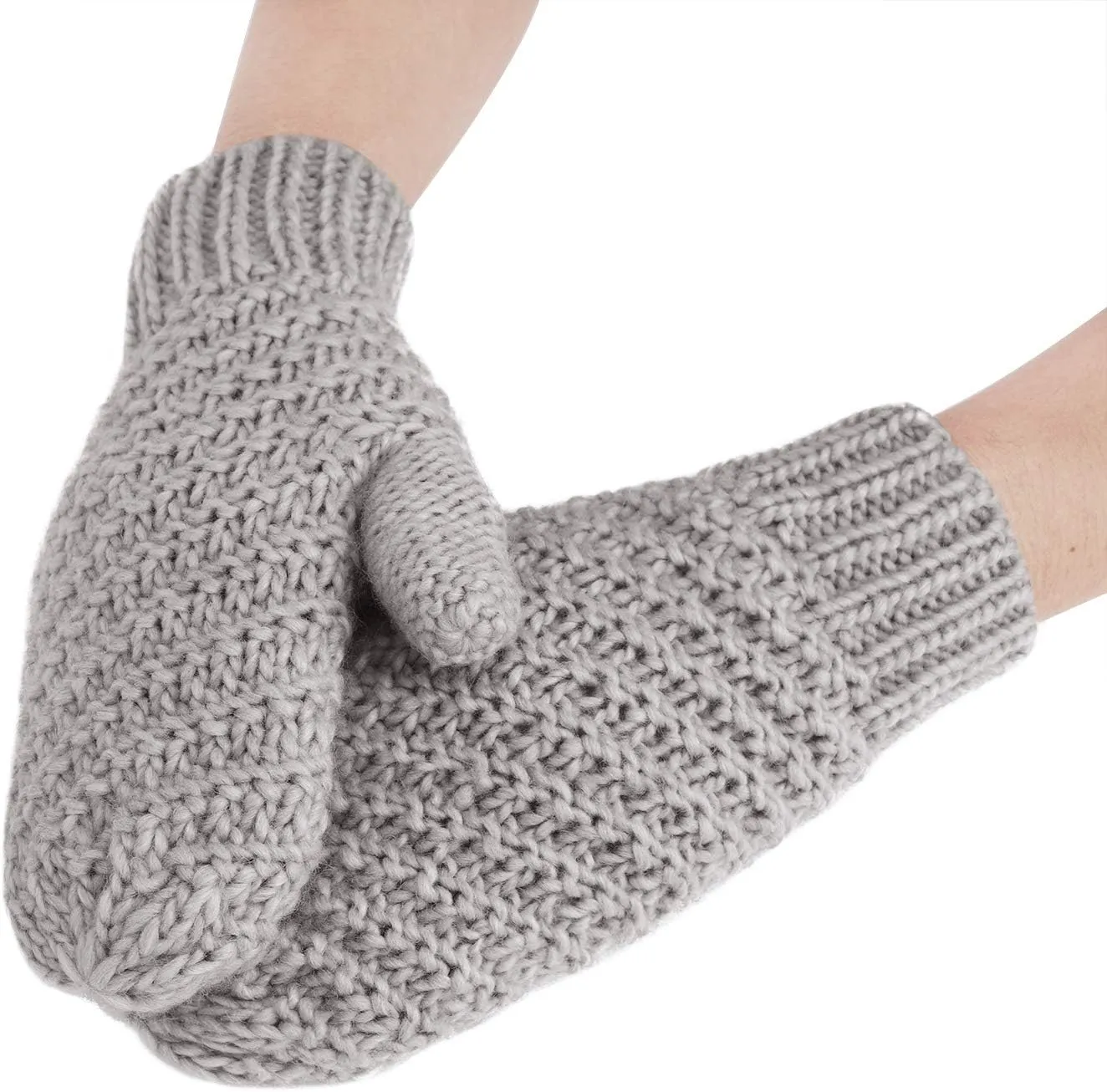 Women Men Winter Knit Mitten Gloves Thermal Fleece Lined Mittens Full Finger Hand Warmer Cold Weather Gloves