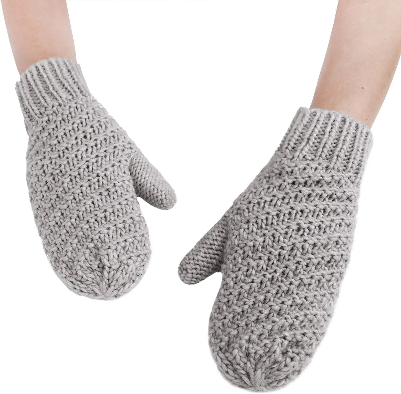 Women Men Winter Knit Mitten Gloves Thermal Fleece Lined Mittens Full Finger Hand Warmer Cold Weather Gloves