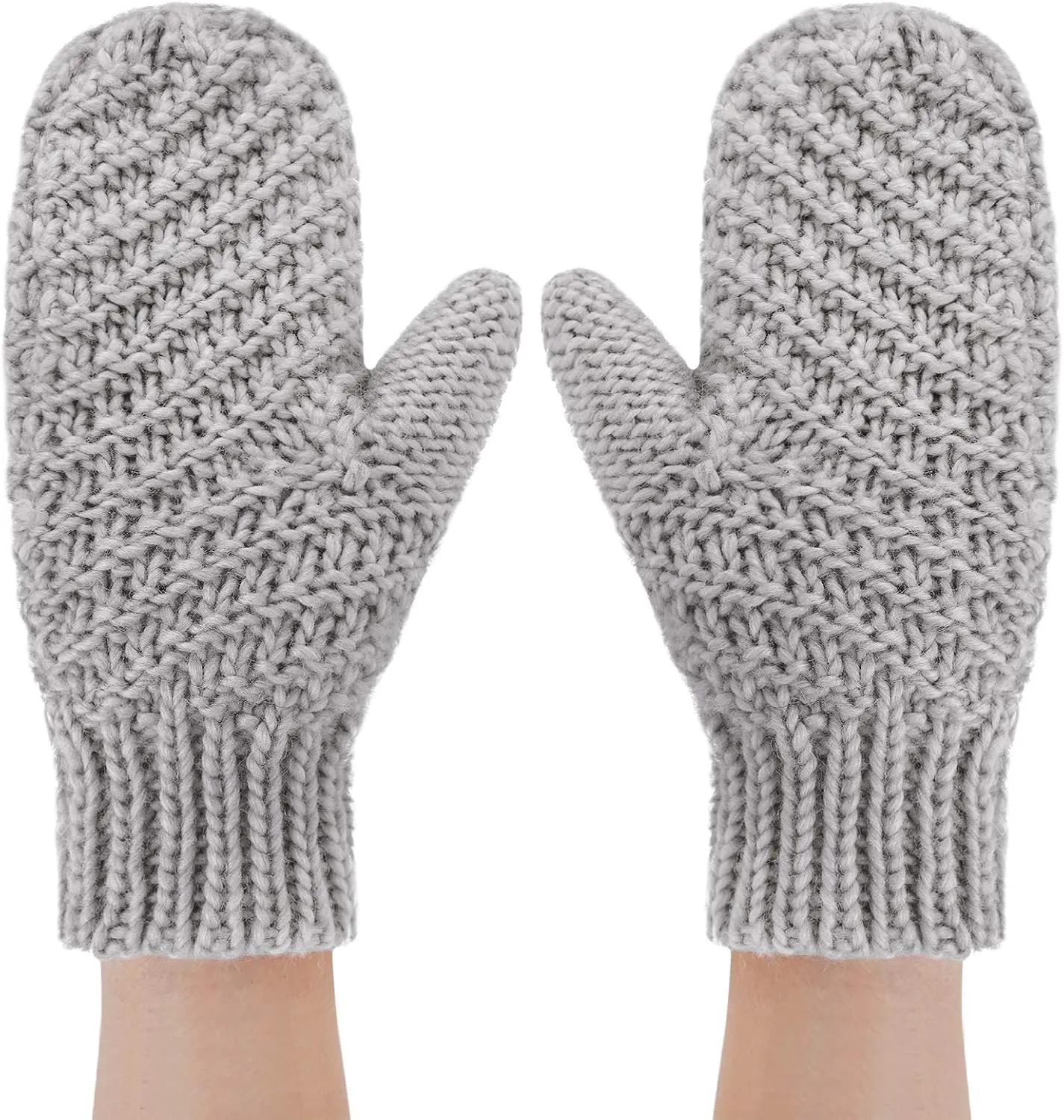 Women Men Winter Knit Mitten Gloves Thermal Fleece Lined Mittens Full Finger Hand Warmer Cold Weather Gloves