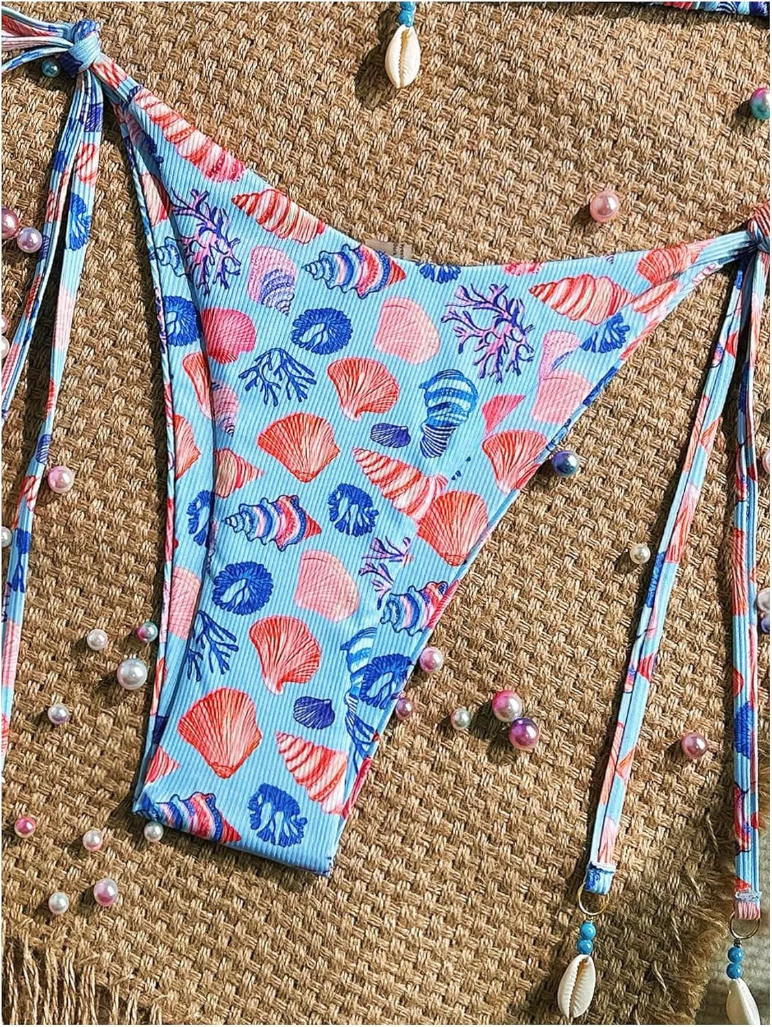 Women's 2 Piece Graphic Bikini Set Seashell Halter String Swimsuit Tie Side Bathing Suit