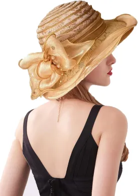 Women's Organza Cloche Bowler Hat Church Fascinator for Tea Party Bridal Wedding Dress Hat