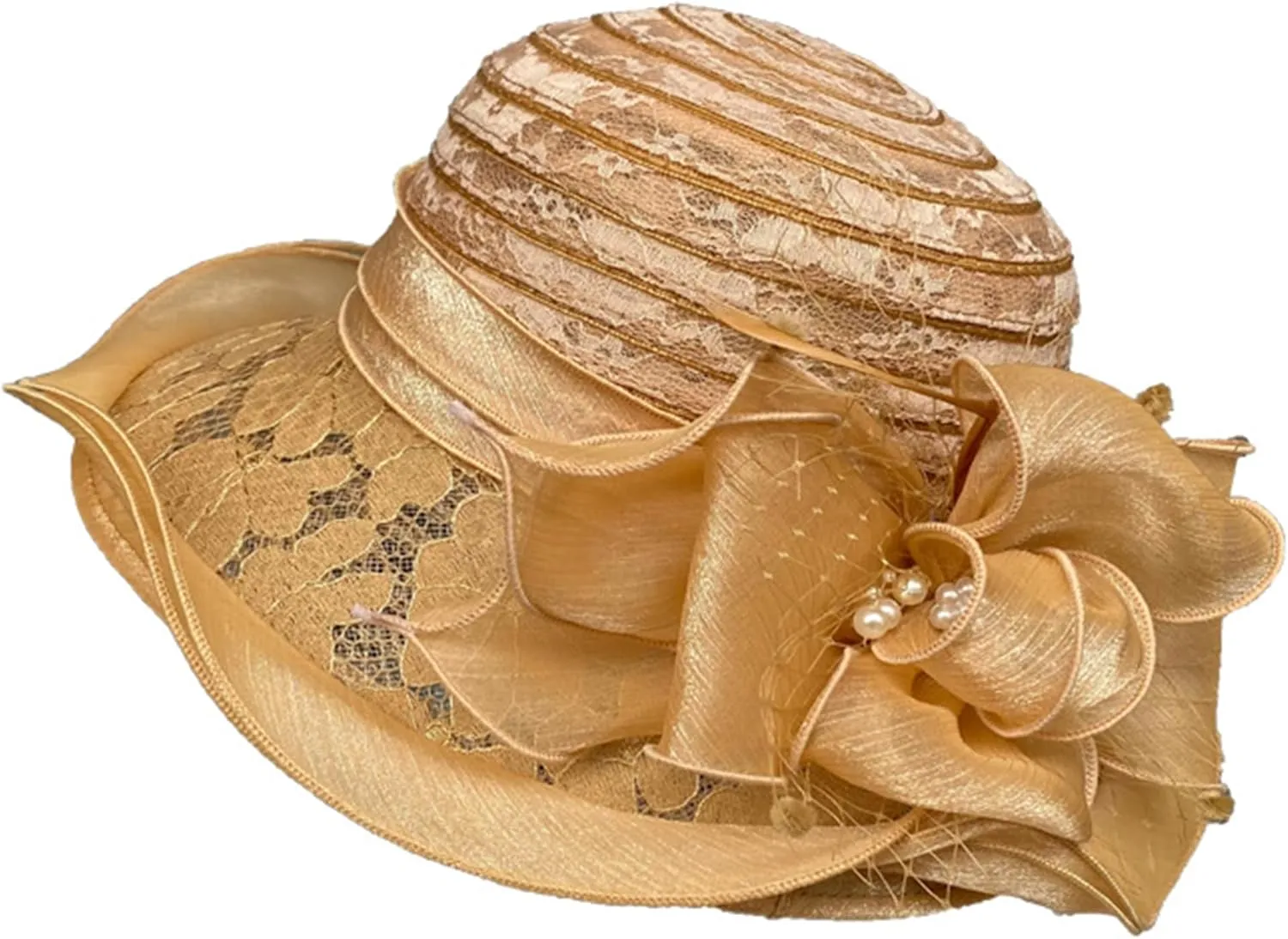 Women's Organza Cloche Bowler Hat Church Fascinator for Tea Party Bridal Wedding Dress Hat