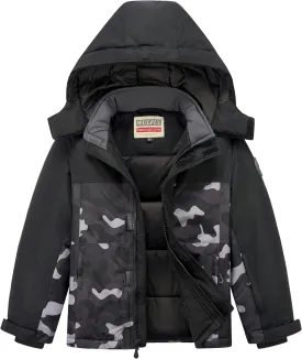 WULFUL Kid's Waterproof Ski Jacket Warm Fleece Hooded Boy's and Girl's Winter Snow Coat Outwear,Windproof RainCoat