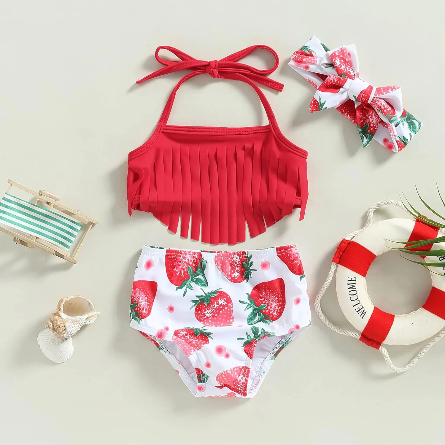Yccutest Infant Baby Girl Flower Swimsuit 3Pcs Halter Triangle Tops Ruffle Bottoms Sun Hat Bikini Set Bathing Suit Swimwear