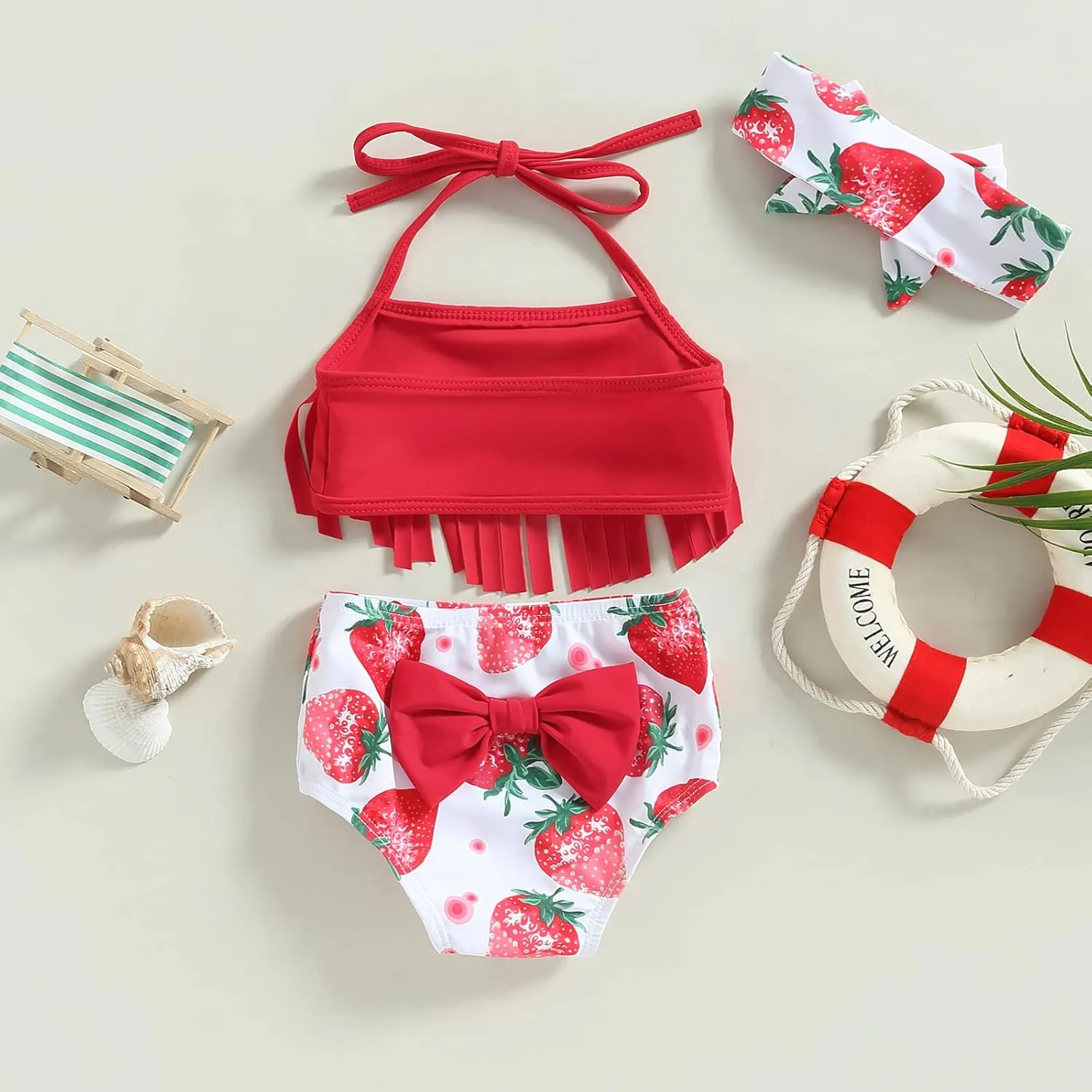 Yccutest Infant Baby Girl Flower Swimsuit 3Pcs Halter Triangle Tops Ruffle Bottoms Sun Hat Bikini Set Bathing Suit Swimwear