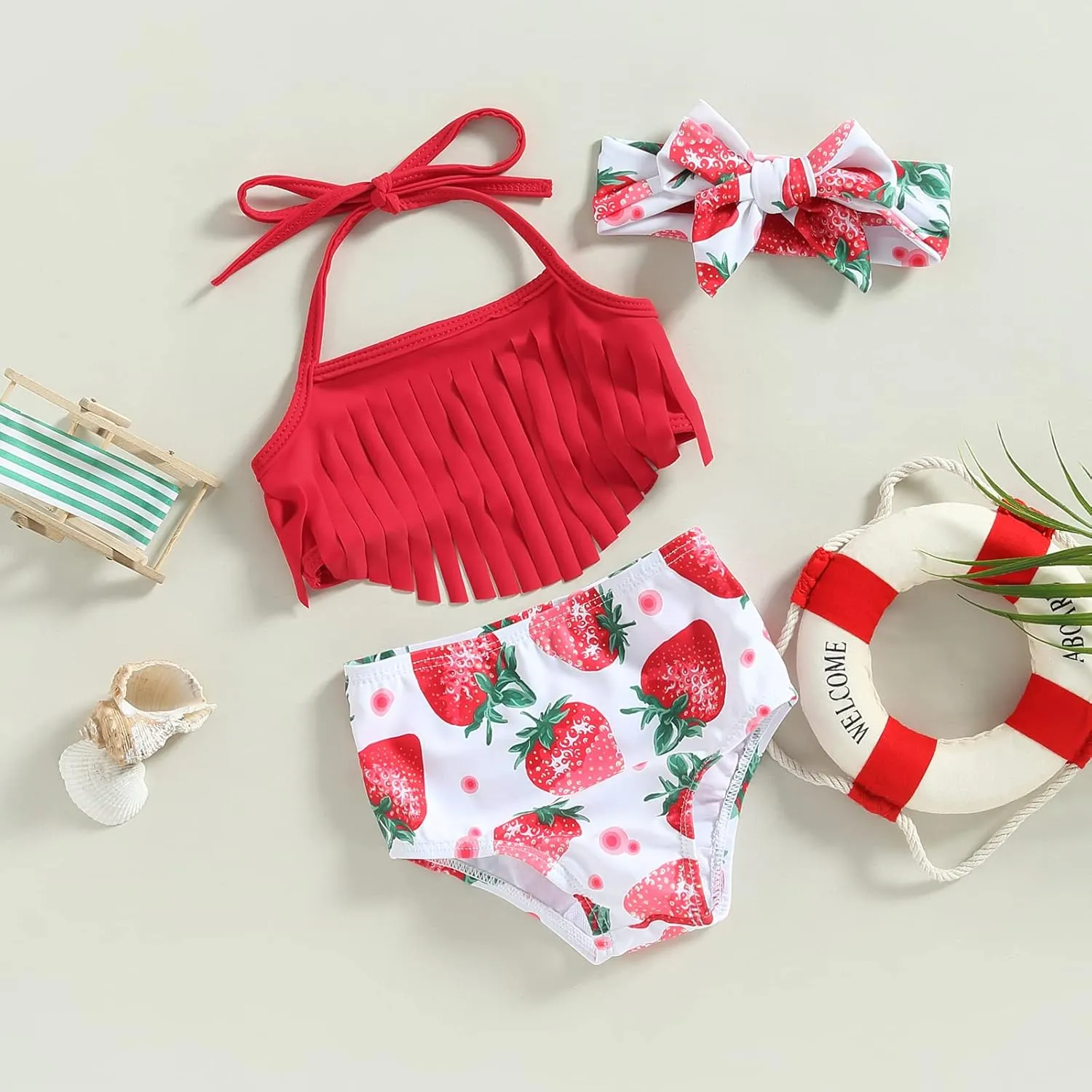 Yccutest Infant Baby Girl Flower Swimsuit 3Pcs Halter Triangle Tops Ruffle Bottoms Sun Hat Bikini Set Bathing Suit Swimwear